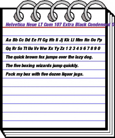 Helvetica Neue LT Com 107 Extra Black Condensed Oblique animated font preview