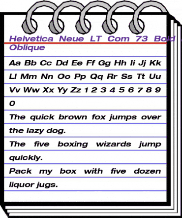 Helvetica Neue LT Com 73 Bold Extended Oblique animated font preview