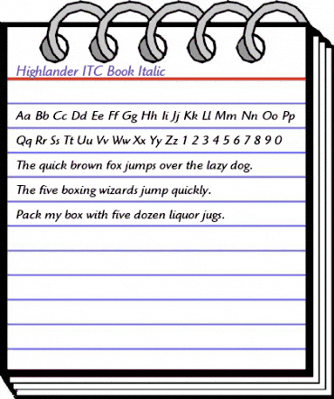 Highlander ITC Book Italic animated font preview